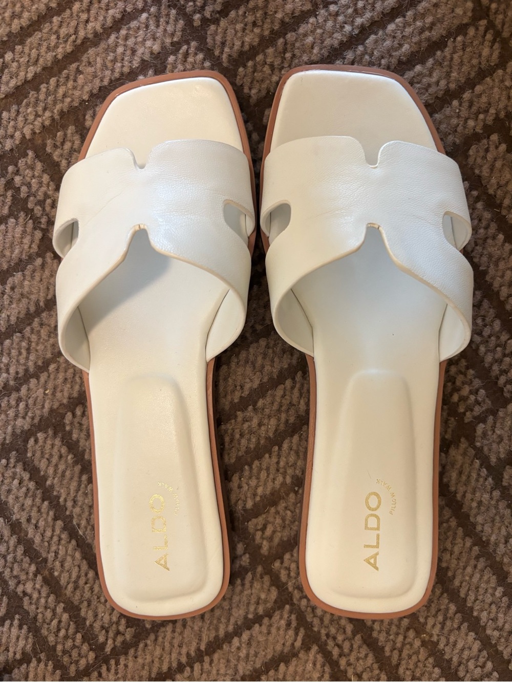 ALDO White Leather Slide Mules